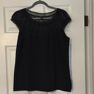 Dressbarn Black Sheer and Beading Cap Sleeve top
